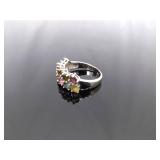 .925 Sterling Silver Multi Colored Stone Ring Size 8