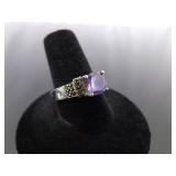 .925 Sterling Silver Art Nouveau Amethyst Ring Size 8