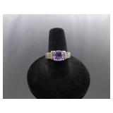 .925 Sterling Silver Art Nouveau Amethyst Ring Size 8