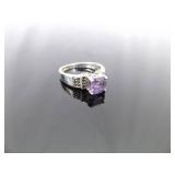 .925 Sterling Silver Art Nouveau Amethyst Ring Size 8
