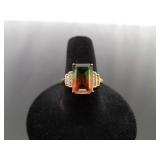 .925 Sterling Silver Rose Gold Vermeil Rainbow Crystal Ring Size 8