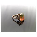 .925 Sterling Silver Rose Gold Vermeil Rainbow Crystal Ring Size 8