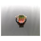 .925 Sterling Silver Rose Gold Vermeil Rainbow Crystal Ring Size 8