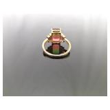 .925 Sterling Silver Rose Gold Vermeil Rainbow Crystal Ring Size 8