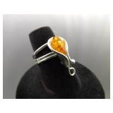 .925 Sterling Silver Amber Cabochon Calla Lilly Ring Size 5.75