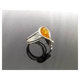 .925 Sterling Silver Amber Cabochon Calla Lilly Ring Size 5.75