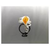 .925 Sterling Silver Amber Cabochon Calla Lilly Ring Size 5.75