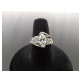 .925 Sterling Silver Marquis Cut Zirconia Ring Size 7
