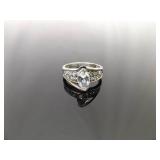 .925 Sterling Silver Marquis Cut Zirconia Ring Size 7
