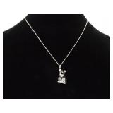 .925 Sterling Silver Art Nouveau Enamel Kitty Cat Pendant Necklace