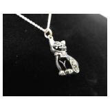 .925 Sterling Silver Art Nouveau Enamel Kitty Cat Pendant Necklace