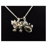 .925 Sterling Silver Kitty Cat Charms Pendant Necklace