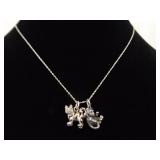 .925 Sterling Silver Kitty Cat Charms Pendant Necklace