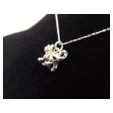 .925 Sterling Silver Kitty Cat Charms Pendant Necklace