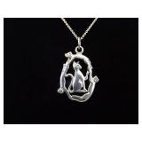 .925 Sterling Silver Mama Cat and Kitties Pendant Necklace