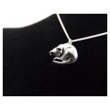 .925 Sterling Silver Napping Kitty Cat Charm Pendant Necklace