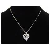 .925 Sterling Silver Scrolled Heart Pendant Necklace