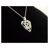 .925 Sterling Silver Scrolled Heart Pendant Necklace