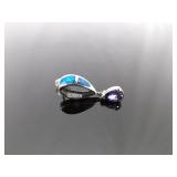 .925 Sterling Silver Inlayed Opal and Amethyst Dangle Post Earrings