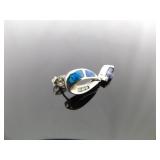 .925 Sterling Silver Inlayed Opal and Amethyst Dangle Post Earrings