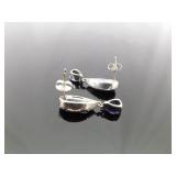 .925 Sterling Silver Inlayed Opal and Amethyst Dangle Post Earrings