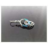 .925 Sterling Silver Inlayed Opal Dangle Hoop Hook Earrings