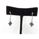 .925 Sterling Silver Turquoise Cabochon Hook Latch Earrings