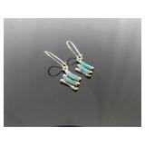 .925 Sterling Silver Turquoise Cabochon Hook Latch Earrings