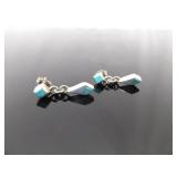.925 Sterling Silver Inlayed Turquoise Dangle Post Earrings