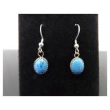 .925 Sterling Silver Sodalite Cabochon Dangle Hook Earrings