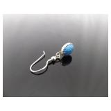 .925 Sterling Silver Sodalite Cabochon Dangle Hook Earrings