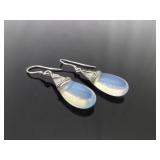 .925 Sterling Silver Opalite Dangle Hook Earrings