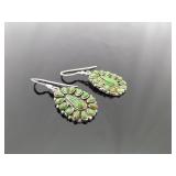 .925 Sterling Silver Navajo Green Turquoise Cabochon dangle Hook Earrings