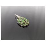 .925 Sterling Silver Navajo Green Turquoise Cabochon dangle Hook Earrings