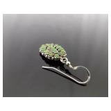 .925 Sterling Silver Navajo Green Turquoise Cabochon dangle Hook Earrings