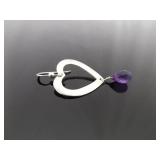 .925 Sterling Silver Amethyst Dangle Heart Dangle Hook Earrings