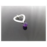 .925 Sterling Silver Amethyst Dangle Heart Dangle Hook Earrings