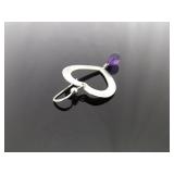 .925 Sterling Silver Amethyst Dangle Heart Dangle Hook Earrings