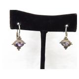 .925 Sterling Silver Amethyst Hinged Hook Earrings