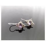 .925 Sterling Silver Amethyst Hinged Hook Earrings