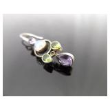 .925 Sterling Silver Moonstone Cabochon Amethyst and Peridot Dangle Hook Earrings