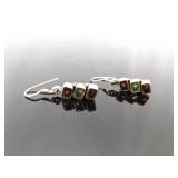 .925 Sterling Silver Garnet and Peridot Dangle Hook Earrings