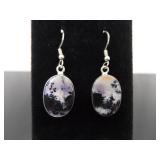 .925 Sterling Silver Buffalo Turquoise Dangle Hook Earrings