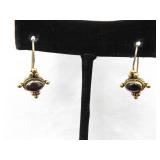.925 Sterling Silver Garnet Cabochon Vermeil Hook Earrings