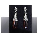 .925 Sterling Silver Carnelian Dangle Post Earrings