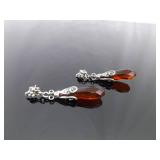 .925 Sterling Silver Carnelian Dangle Post Earrings