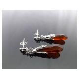 .925 Sterling Silver Carnelian Dangle Post Earrings