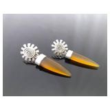.925 Sterling Silver Sun Swirl Amber Dangle Post Earrings