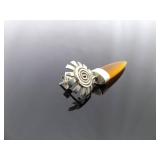 .925 Sterling Silver Sun Swirl Amber Dangle Post Earrings