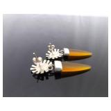 .925 Sterling Silver Sun Swirl Amber Dangle Post Earrings